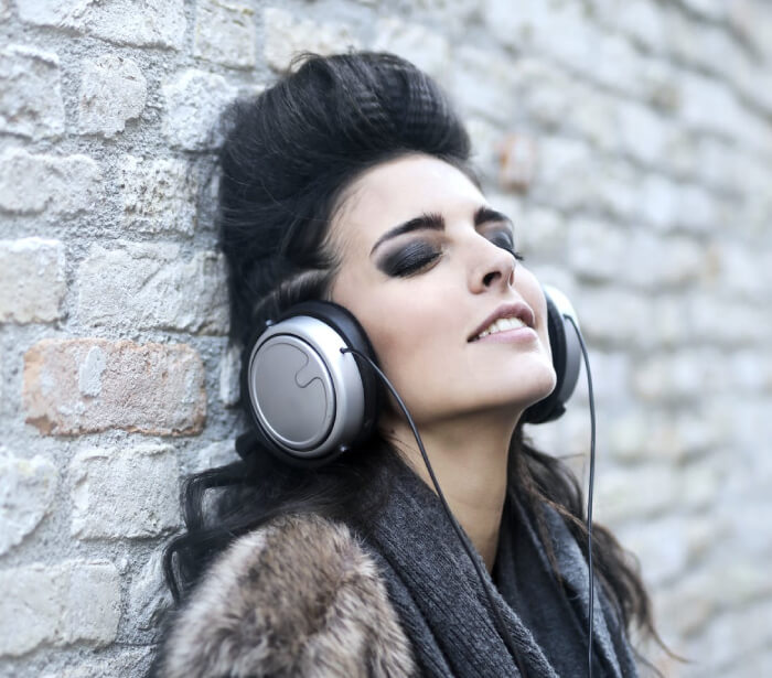 a woman with a headset