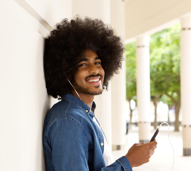 medium shot of a person wearing a blue shirt