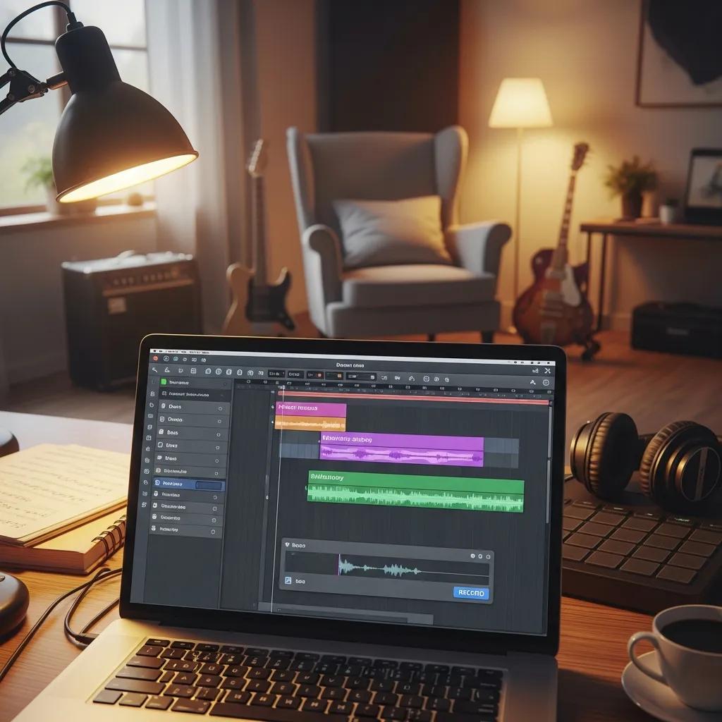 Beginner-friendly DAW interface in a cozy home studio