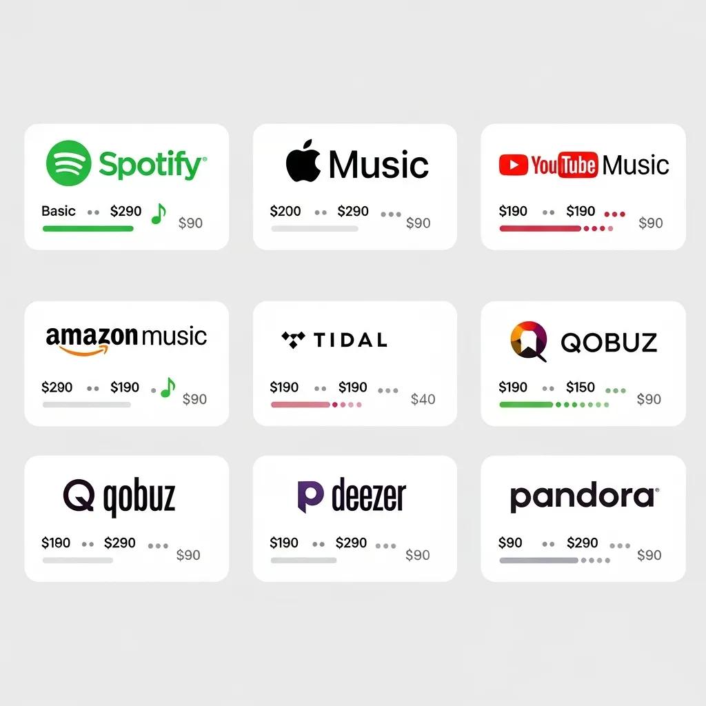 Visual comparison of music streaming service logos and their subscription plans